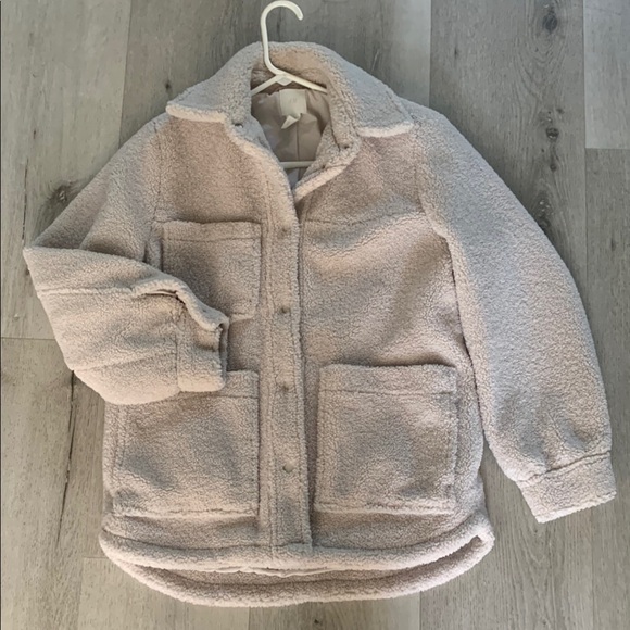 H&M Cozy‎ Cream Sherpa Jacket snap buttons size XS shacket winter baggy - Picture 7 of 11